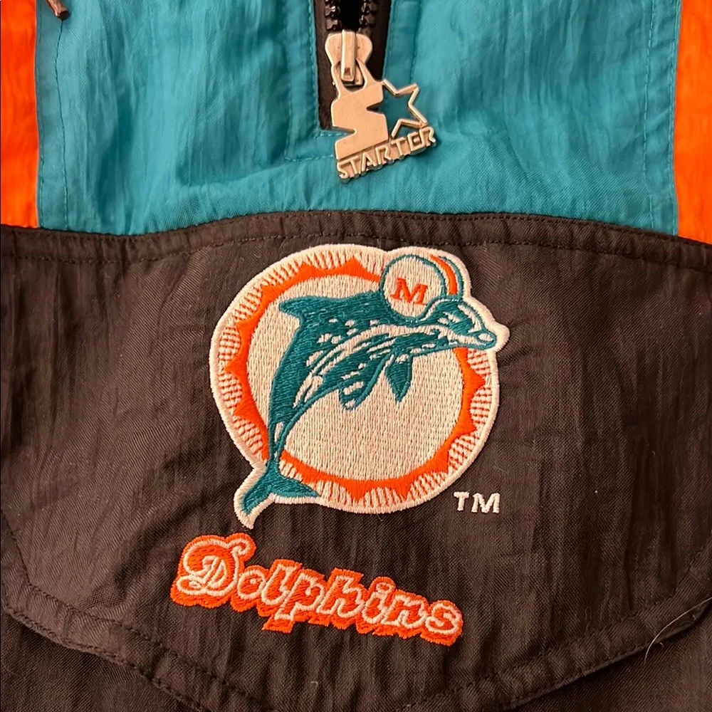 Miami Dolphins STARTER jacket  with Hood and Half-Zip - Picture 3 of 13